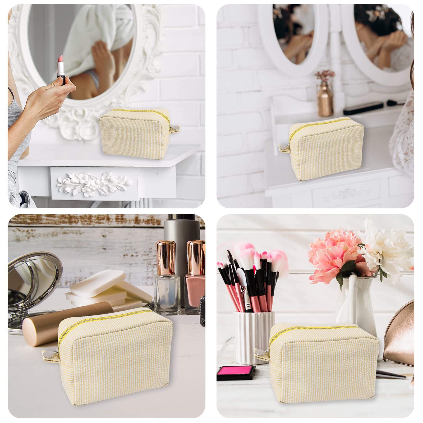 GFU Sac cosmétique Seersucker jaune, cadeau idéal pour les organisateurs.