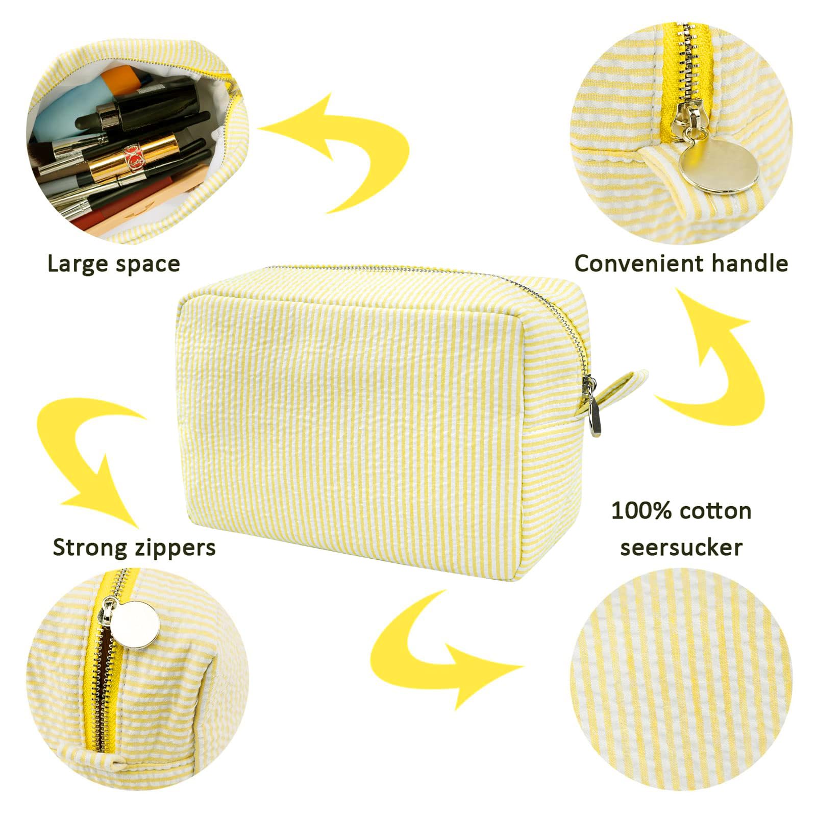 GFU Sac cosmétique Seersucker jaune pliable, idéal pour le rangement.