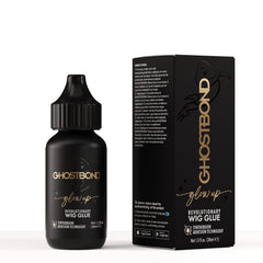 GHOSTBOND Glowup en flacon montre l'adhérence longue durée pour perruques et systèmes lace.