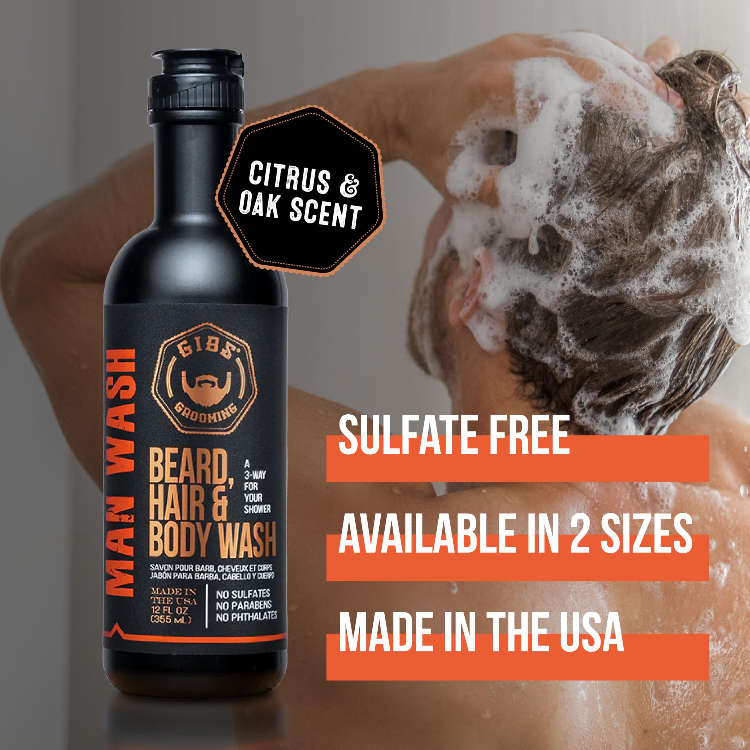 GIBS mousse douche, application facile sur barbe et cheveux.