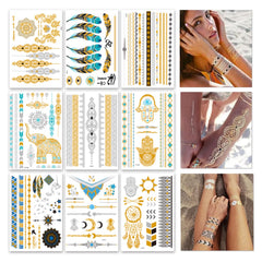 GICUNK tatouages métalliques: neuf feuilles dorées et argentées pour un look festif