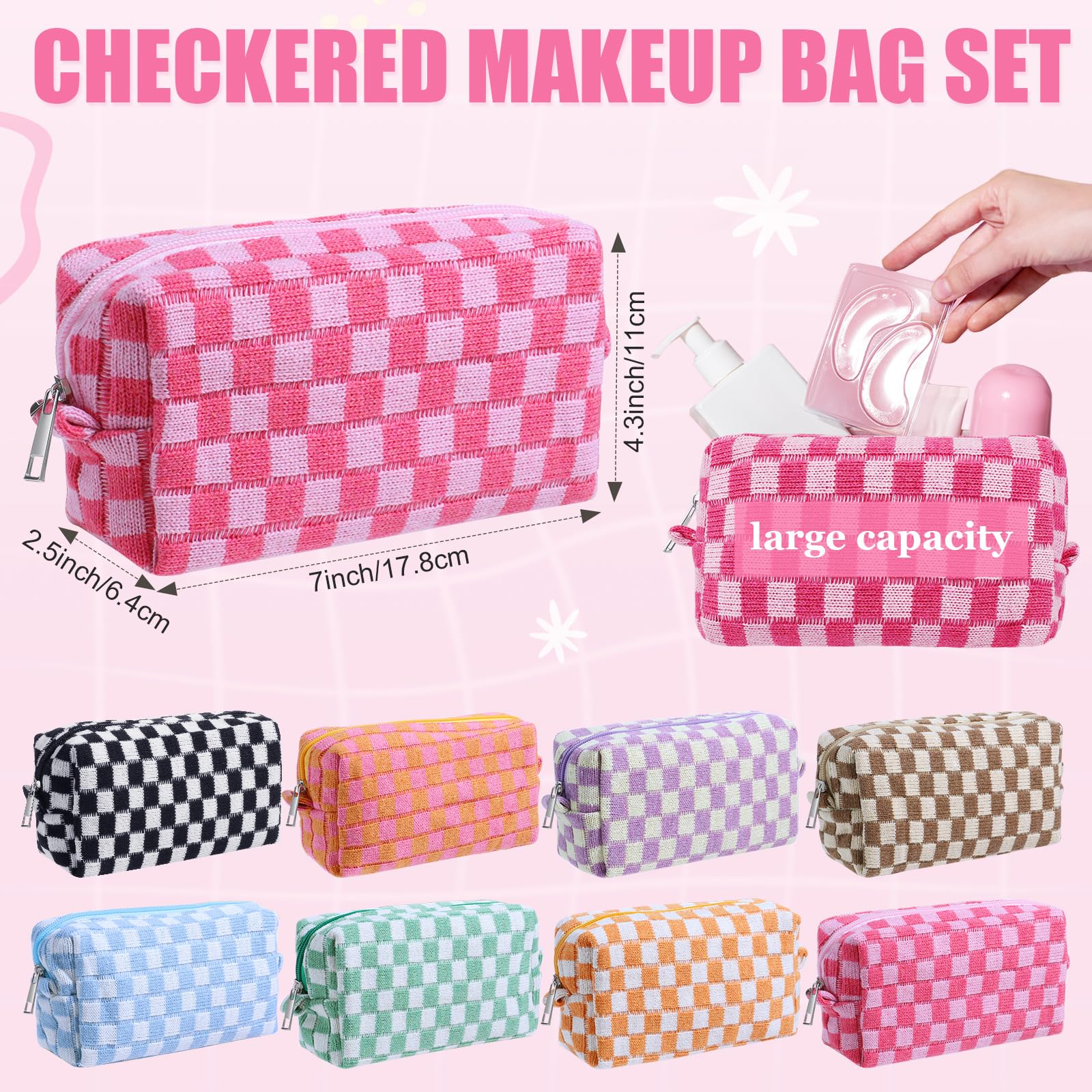 Trousse maquillage carreaux Giesiery, rangement pratique pour accessoires beauté