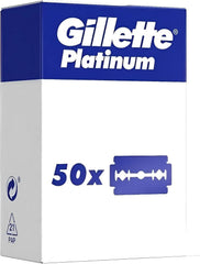 Lames Gillette Double Edge Platinum dans une boîte, précision et douceur à chaque rasage.