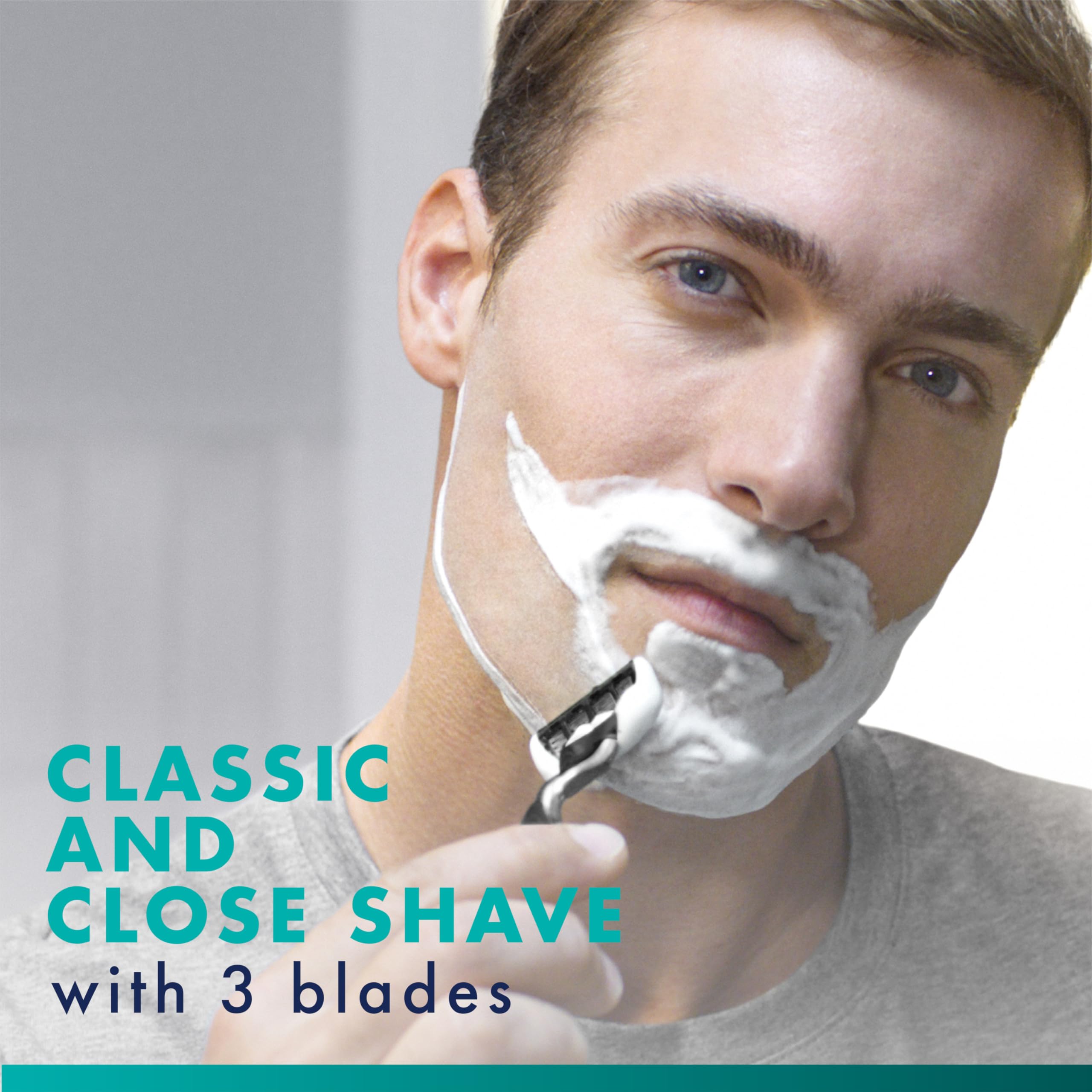 Lames Mach3 à trois lames pour un rasage précis.