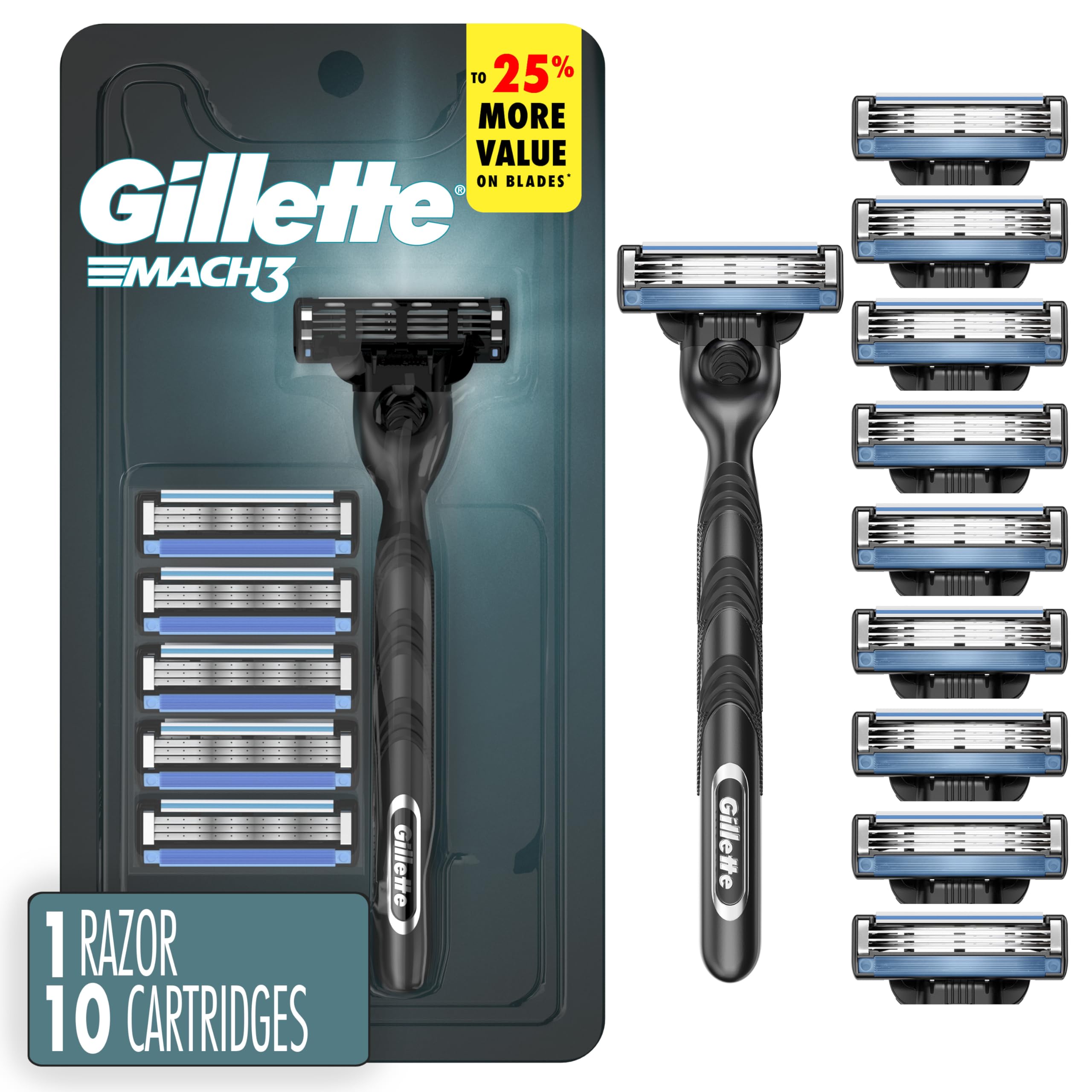 Rasoir Gillette Mach3 avec manche ergonomique pour une prise en main sûre.