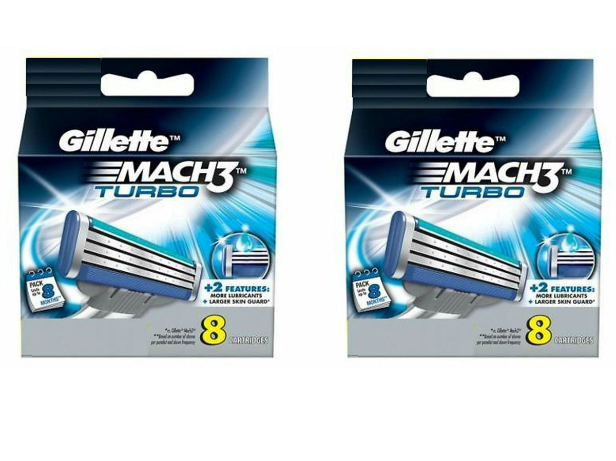 Cartouches Gillette MACH3 Turbo – lot de 8, deux paquets, pour un rasage précis et confortable.