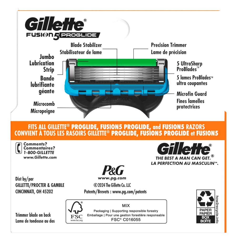 Recharge ProGlide Gillette : lames anti-friction pour un rasage fluide.