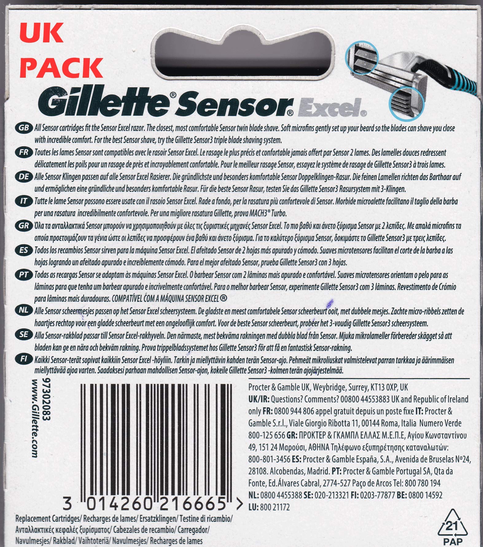 Gillette Sensor Excel emballage polonais premier plan — qualité et fabrication.