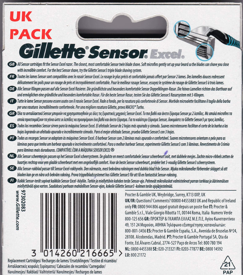 Gillette Sensor Excel emballage polonais premier plan — qualité et fabrication.