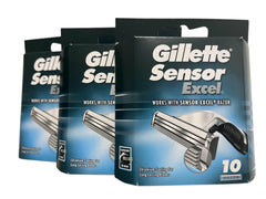 Gillette Sensor Excel, paquet de 3 paquets de 10 lames, pratique pour zones difficiles.