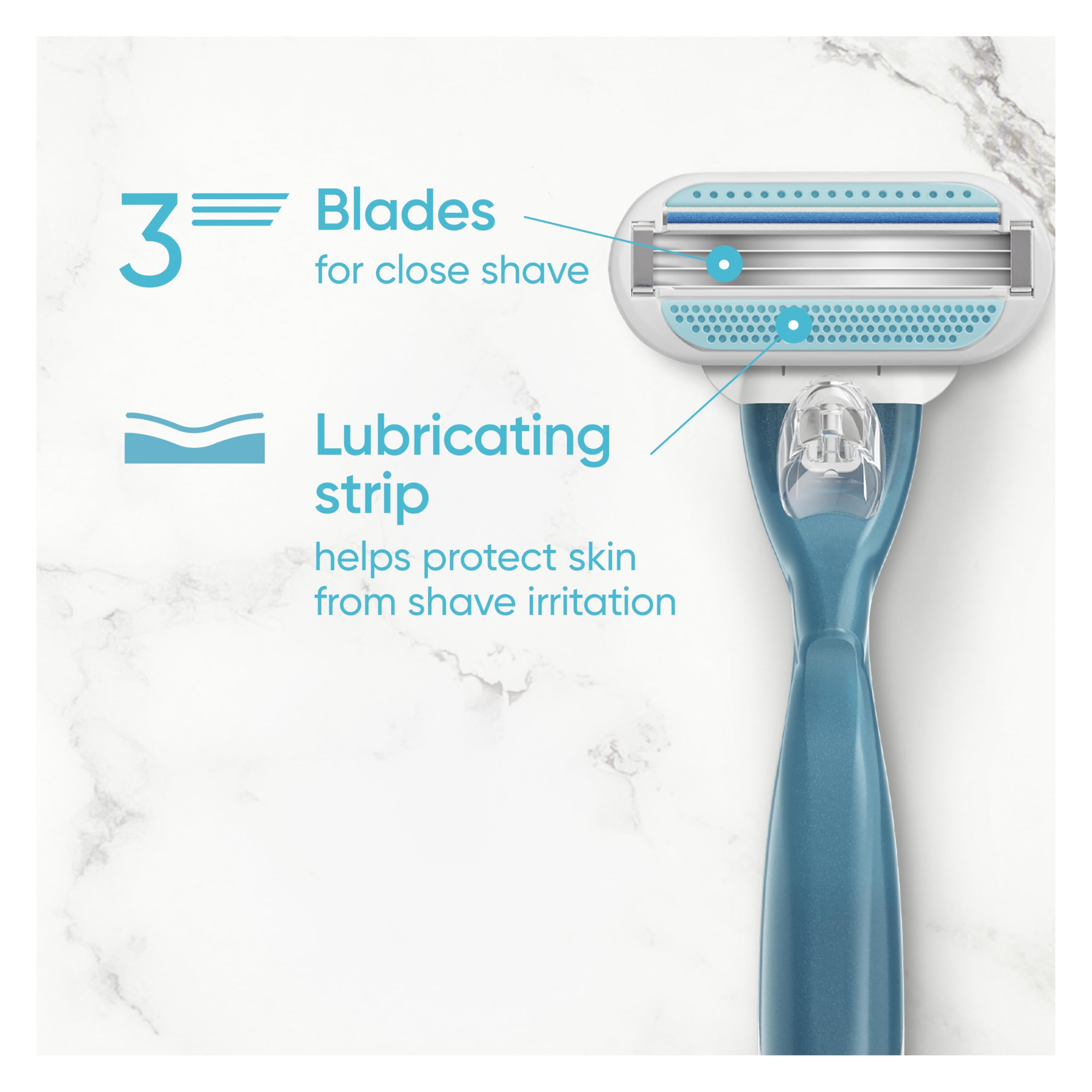 Recharge Gillette Venus avec bande indicatrice bleue pour signaler le remplacement