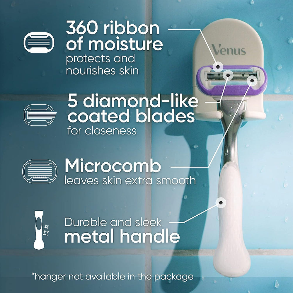 Gillette Venus Deluxe Smooth Platinum avec cinq lames pour un rasage plus proche.