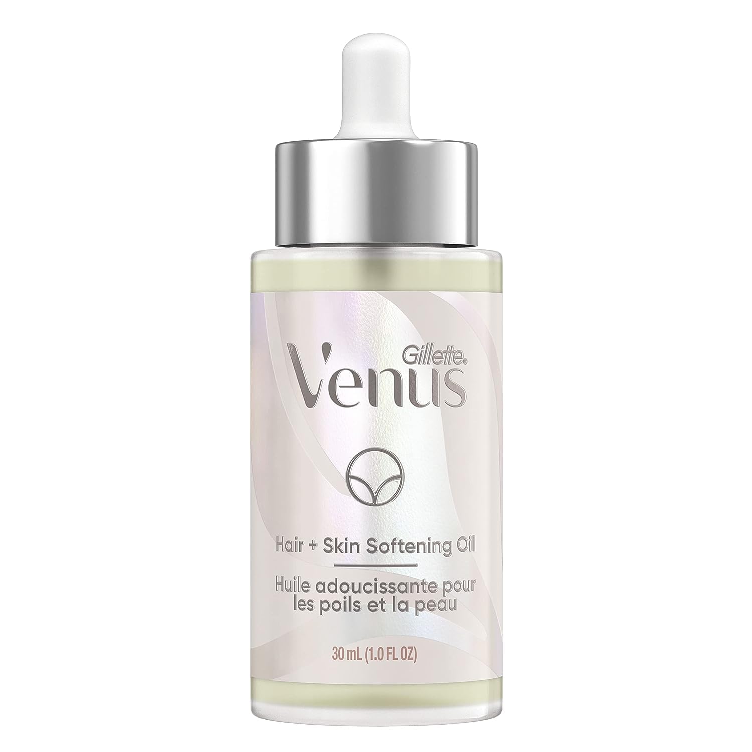 Gillette Venus huile adoucissante, bouteille 30 ml, nourrit poils pubiens et peau.