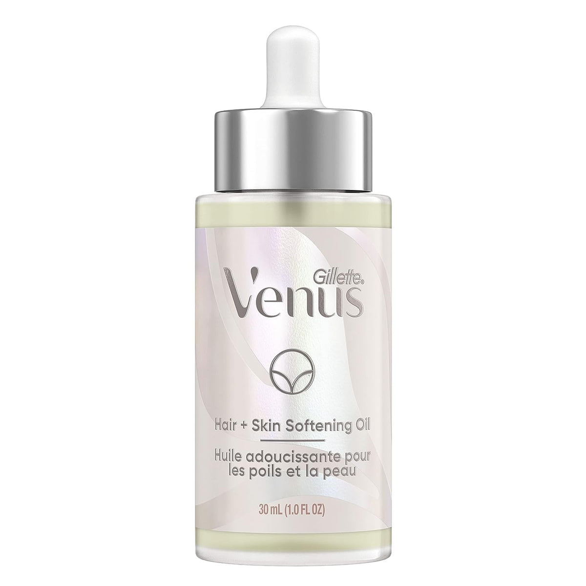 Gillette Venus huile adoucissante, bouteille 30 ml, nourrit poils pubiens et peau.