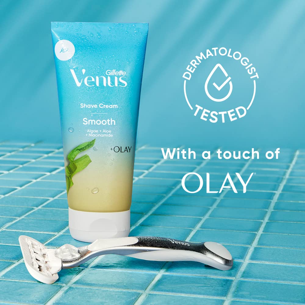 Gillette Venus Smooth Plus Olay – routine rapide du matin pour peau douce.