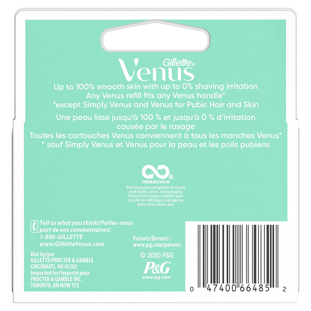 Cartouches Gillette Venus Smooth Sensitive à lames douces pour un rasage doux.