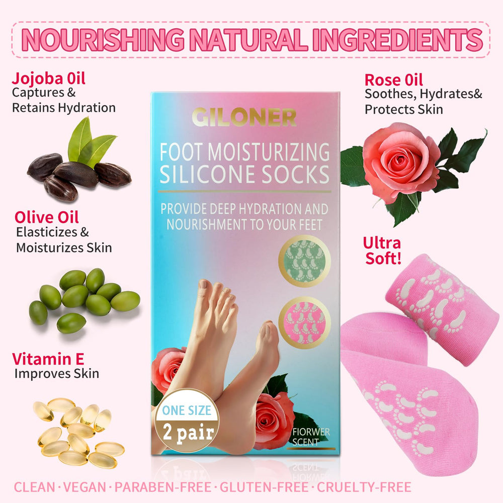 Intérieur gel nourrissant visible des chaussettes Giloner, pour hydratation en profondeur.