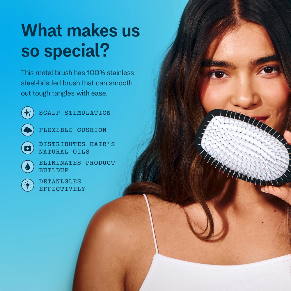 Brosse GIMME Beauty stimule le cuir chevelu pour circulation améliorée.