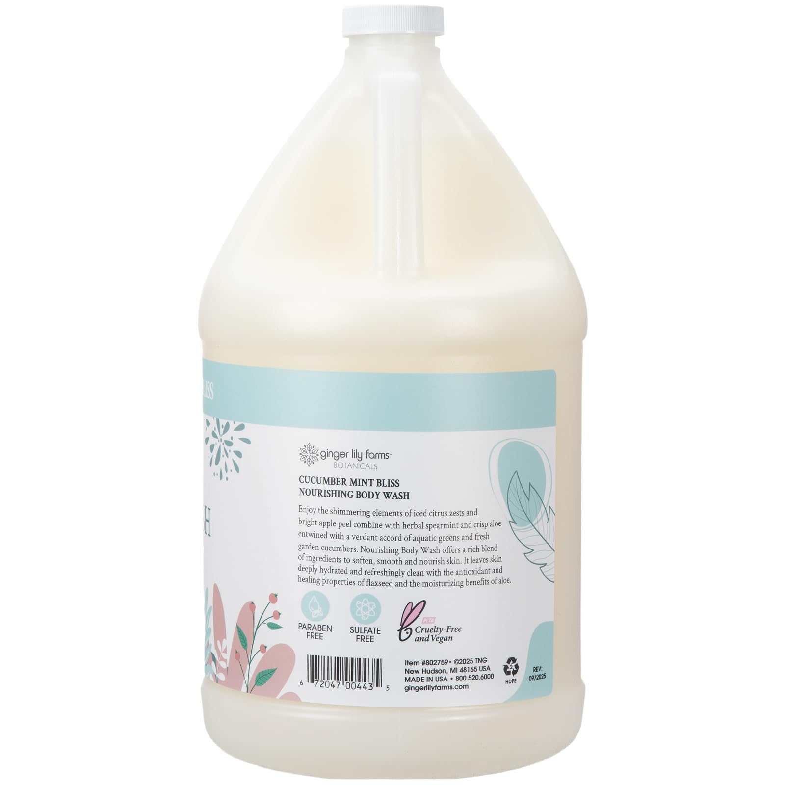 Gel douche Ginger Lily Farms Botanicals au parfum concombre menthe, rafraîchissant.