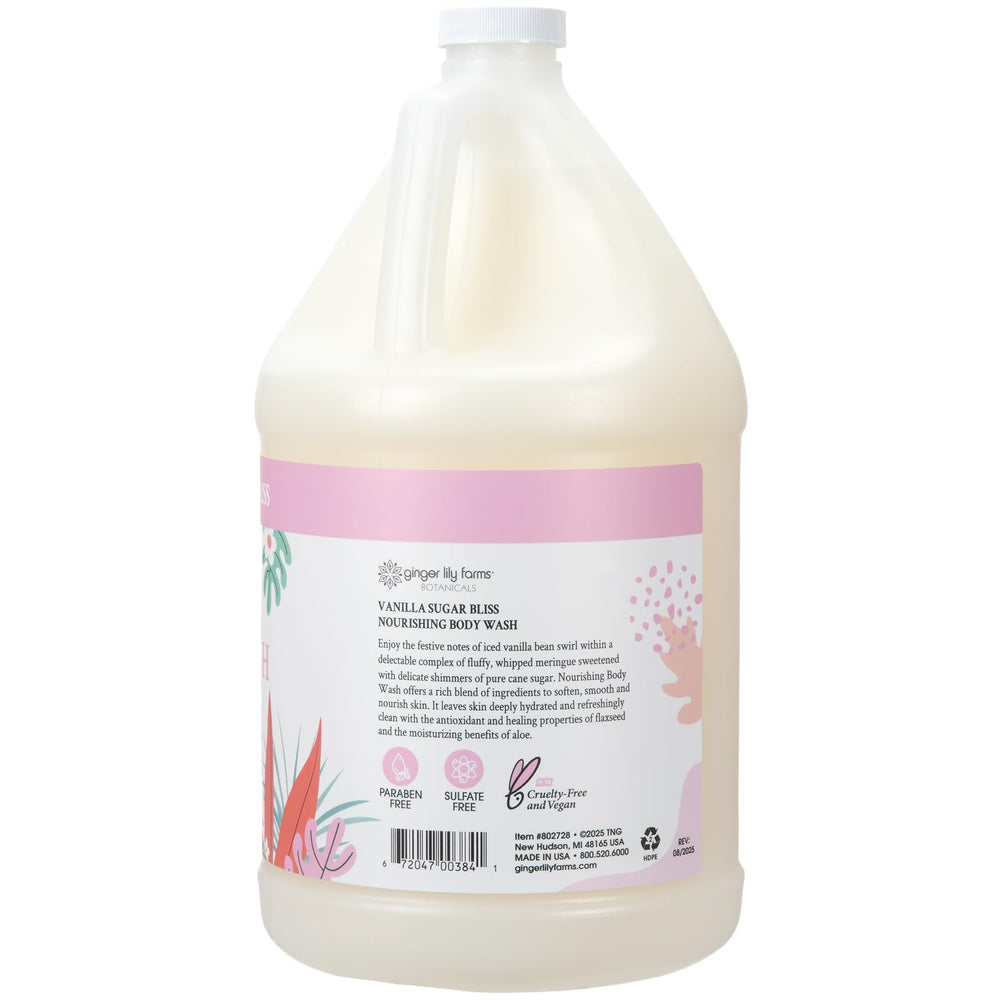 Étiquette de la bouteille Ginger Lily Farms Botanicals Vanille Sucre, présentation élégante et parfum.