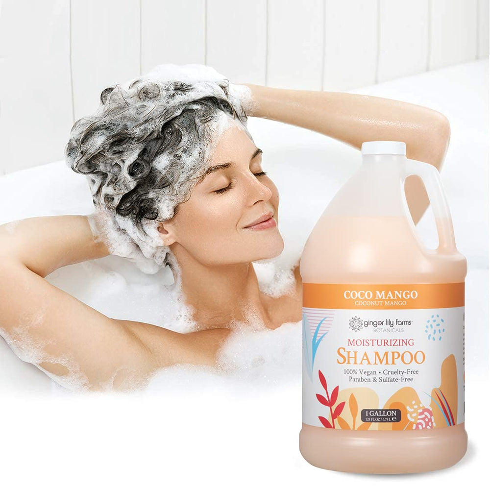 Shampoing Coco Mango de Ginger Lily Farms Botanicals – emballage écologique pour maison et spa.