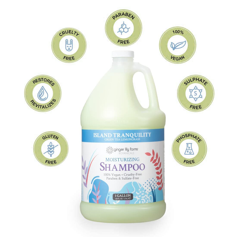 Ginger Lily Farms Botanicals Shampoing Island Tranquility – formule sans parabènes, sulfates, phosphates et gluten.