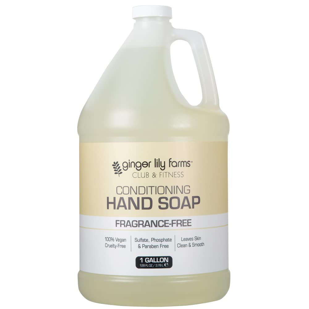 Savon mains Ginger Lily Farms en refil galon, utilisation économique dans les vestiaires.