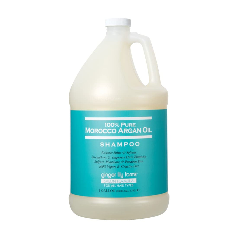 Shampoing Ginger Lily Farms Argan Maroc dans une bouteille, cheveux brillants et soyeux