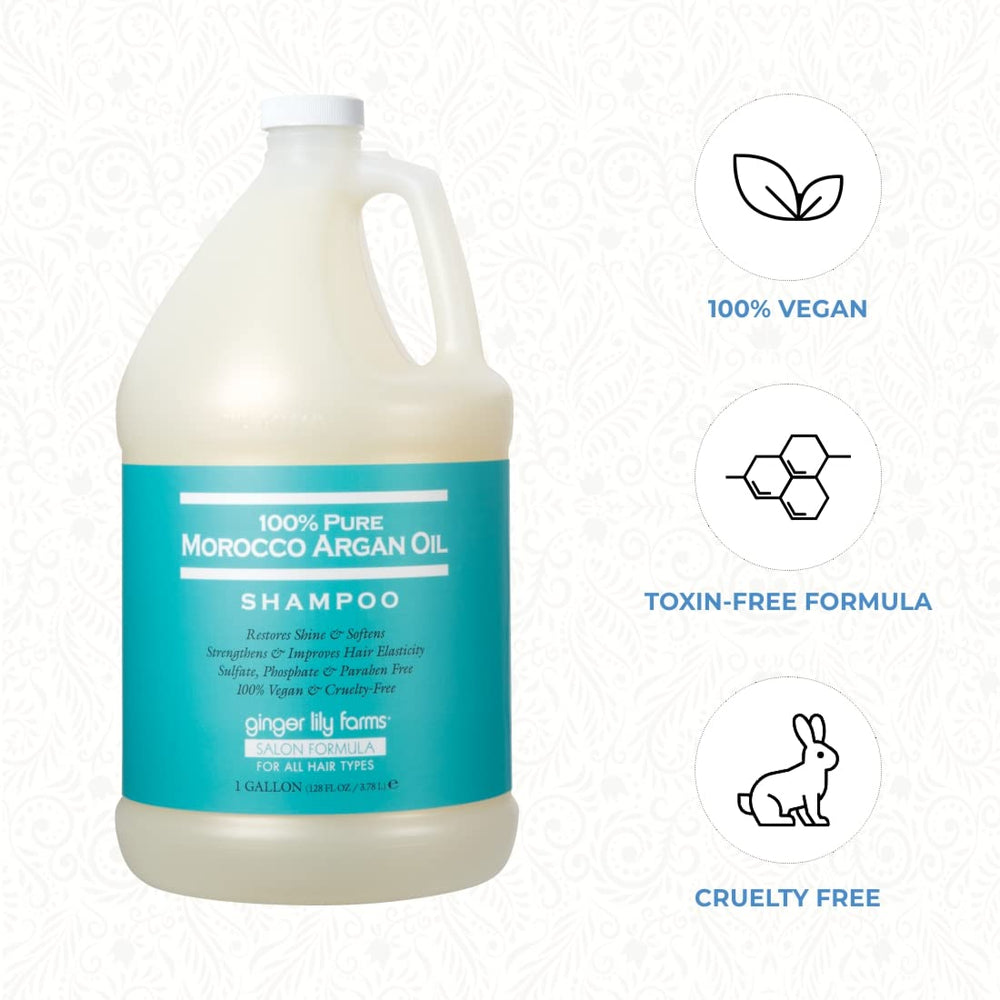 Présentation en salon du Shampoing Argan Maroc Ginger Lily Farms pour soins professionnels à domicile