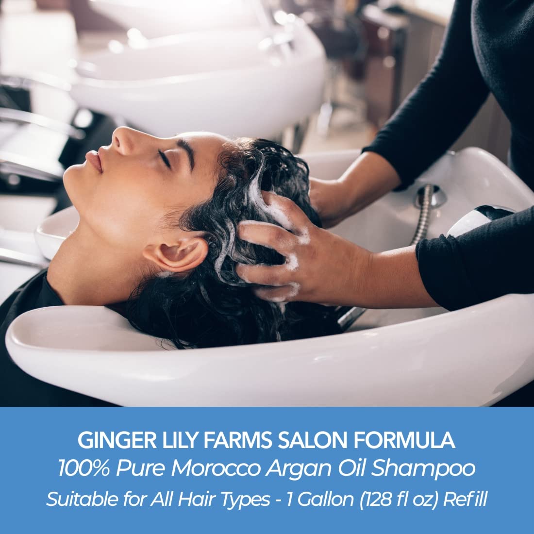 Versement pratique du shampoing Ginger Lily Farms Argan Maroc pour une application facile