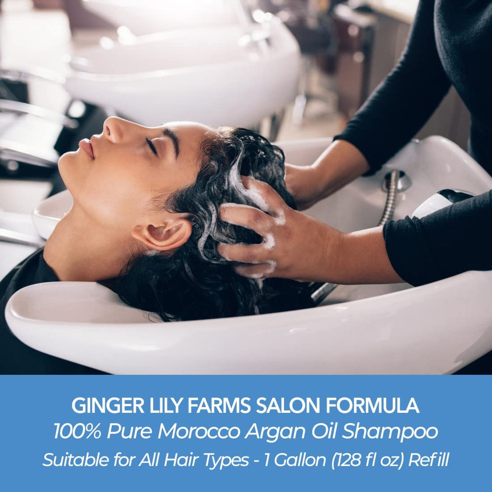 Versement pratique du shampoing Ginger Lily Farms Argan Maroc pour une application facile