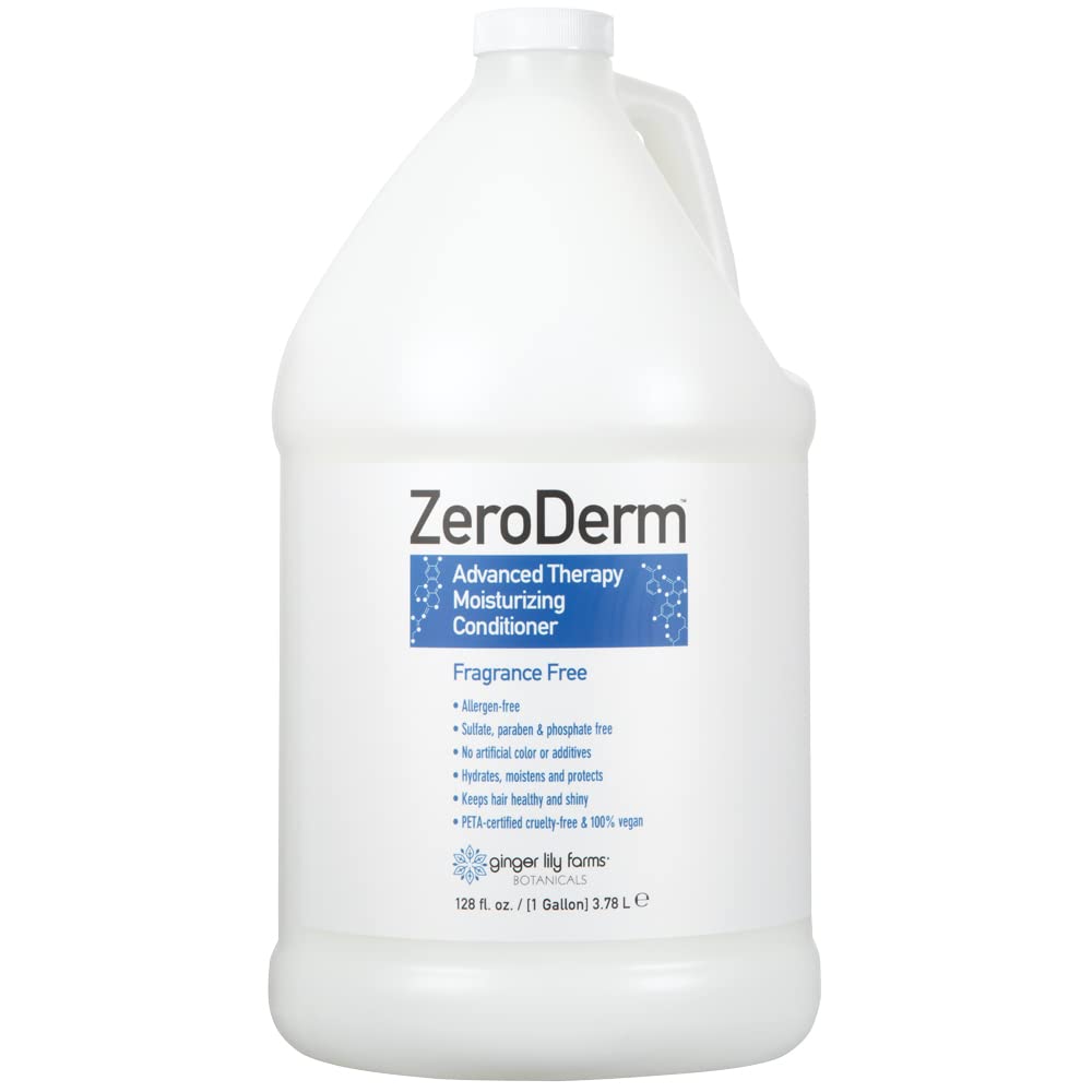 Conditionneur ZeroDerm de Ginger Lily Farms, flacon blanc, hydratation légère pour tous les cheveux.