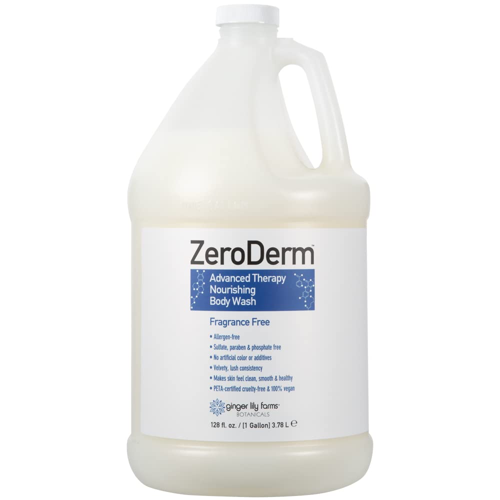 Ginger Lily Farms ZeroDerm Douche Nourrissant en bouteille, texture veloutée.