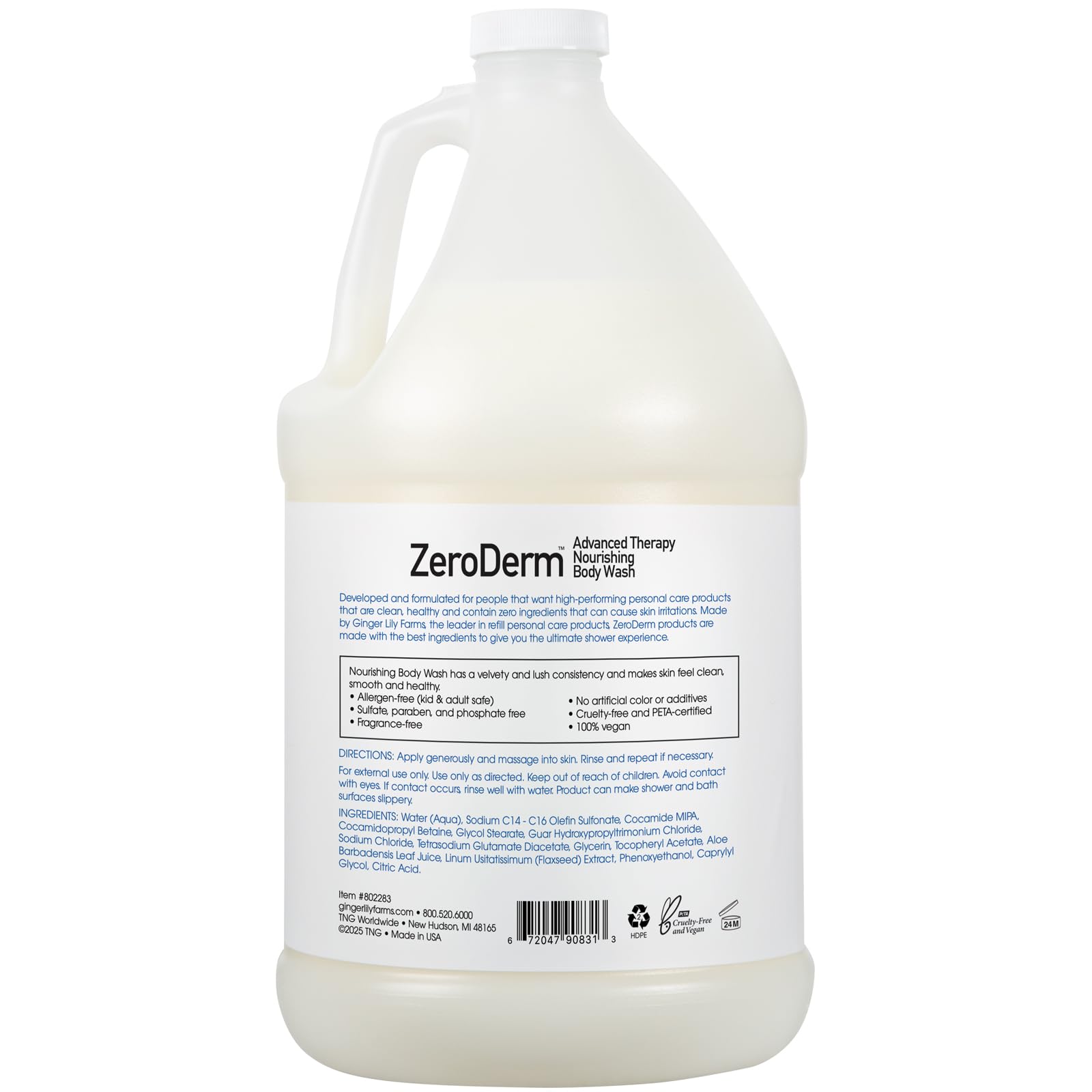ZeroDerm Douche Nourrissant, texture crèmeuse pour peau satinée.
