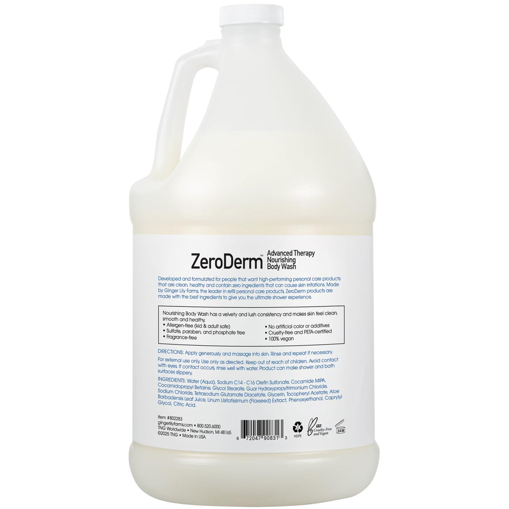 ZeroDerm Douche Nourrissant, texture crèmeuse pour peau satinée.