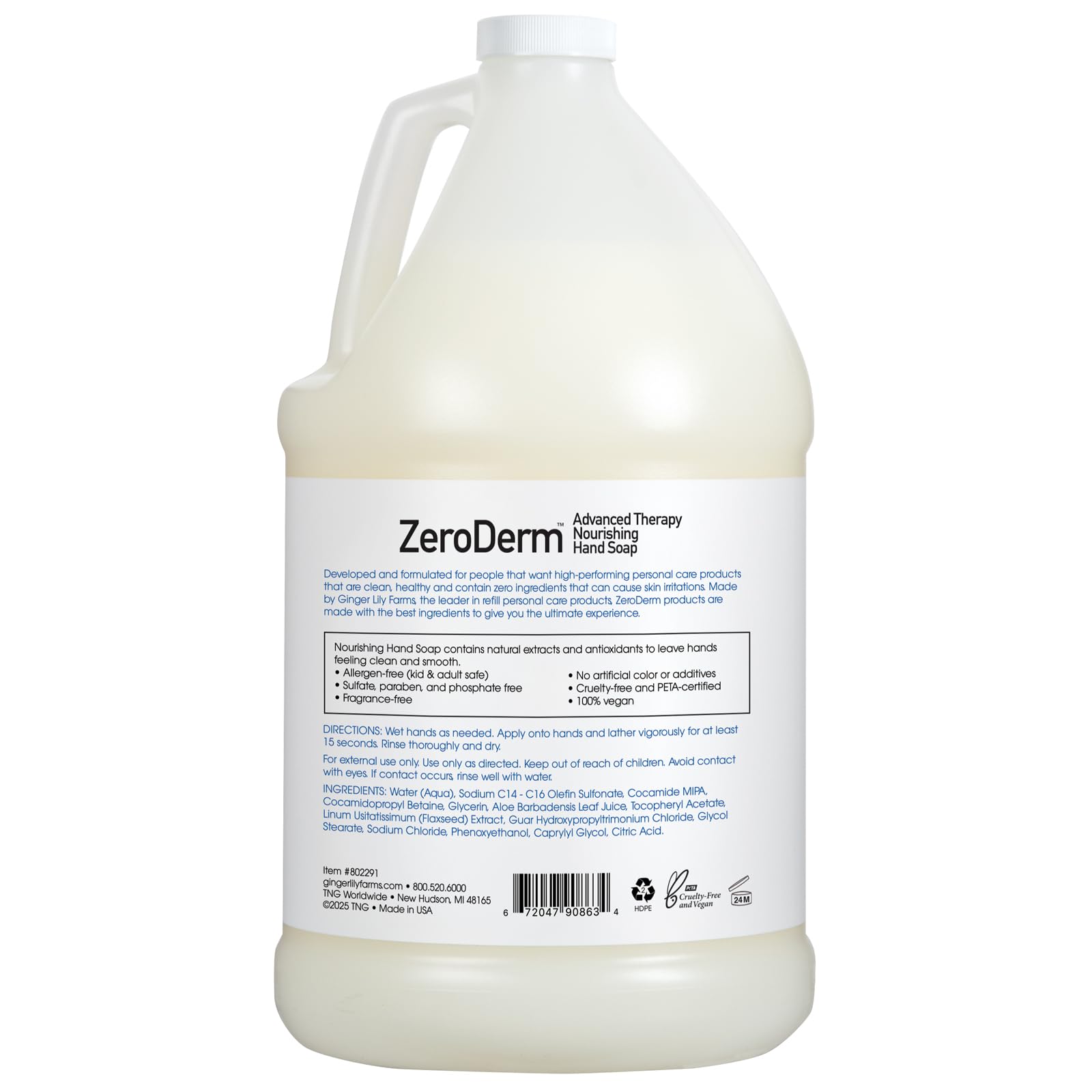 Savon Mains ZeroDerm sans parfum de Ginger Lily Farms, douceur sûre pour peaux sensibles