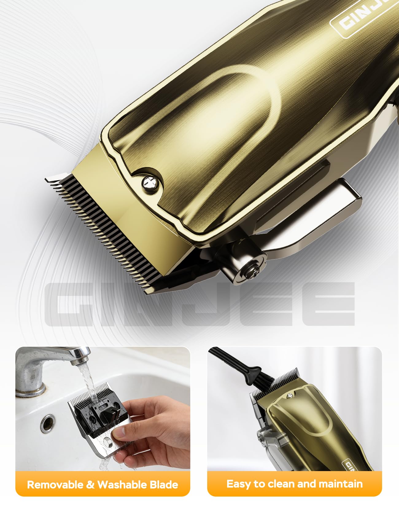 GinJee Tondeuse étanche IPX, nettoyage rapide sous l’eau.
