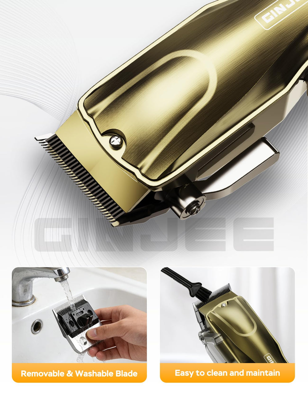 GinJee Tondeuse étanche IPX, nettoyage rapide sous l’eau.