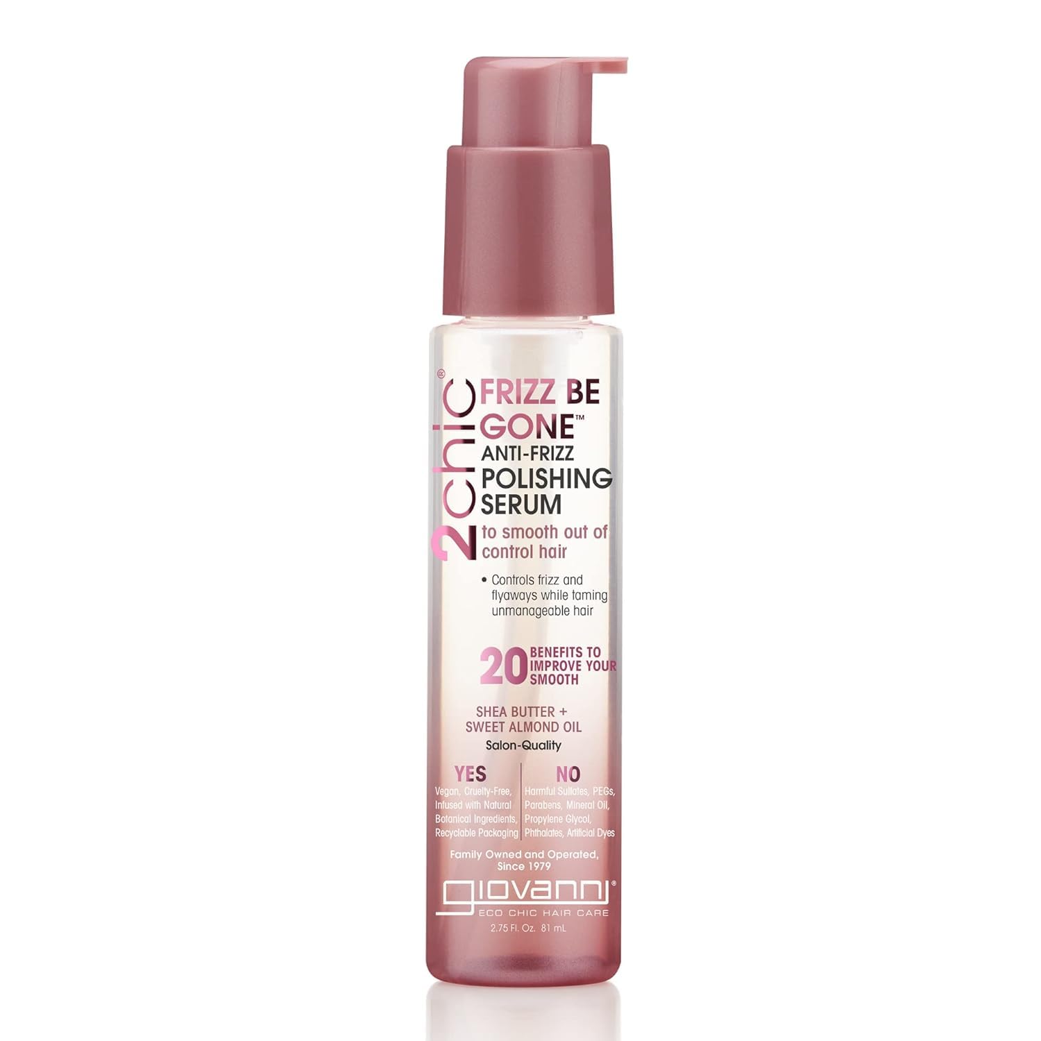 GIOVANNI 2chic Frizz Be Gone flacon anti-frisottis et brillance.