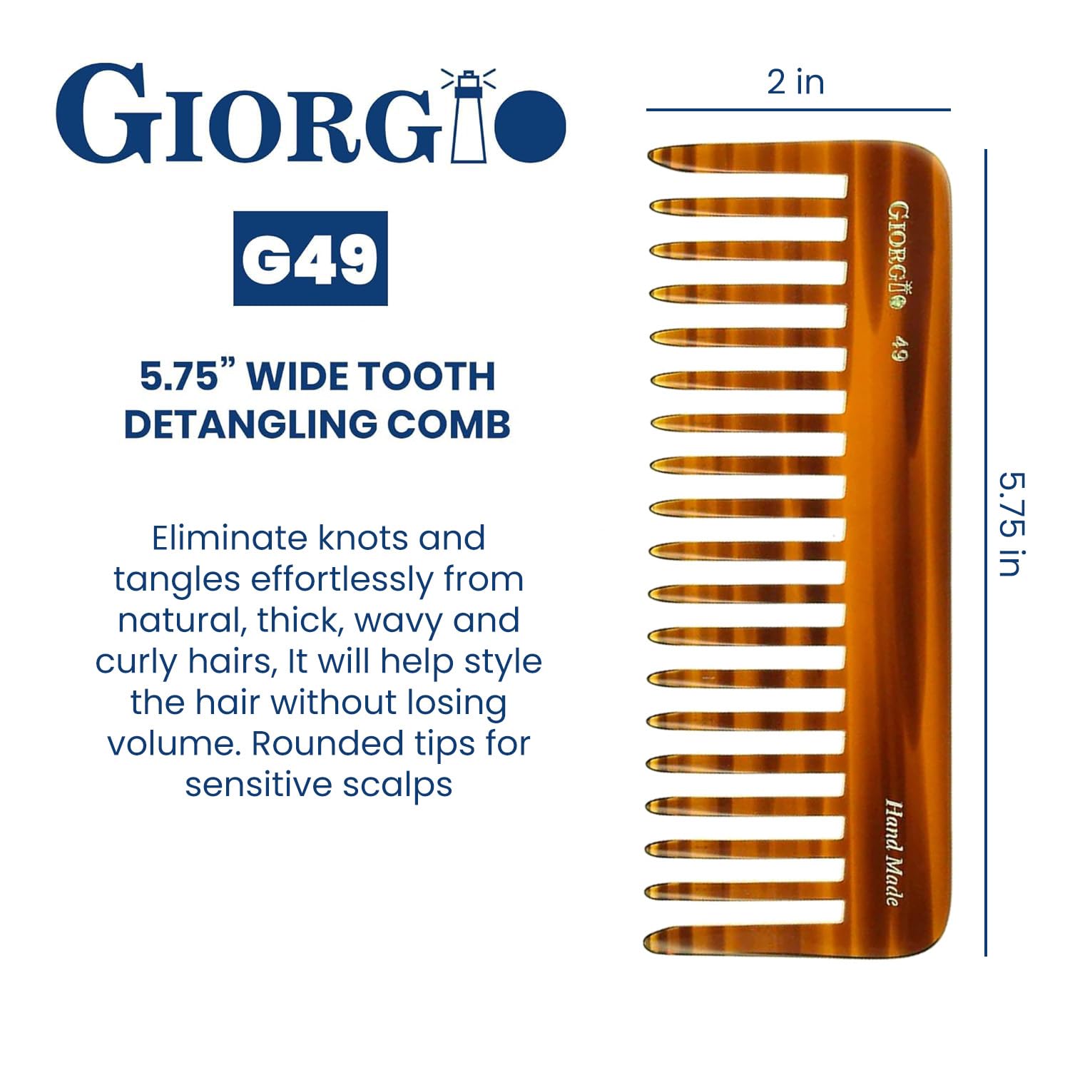 Giorgio G49 peigne démêlant pour cheveux mouillés, évite les tiraillements.
