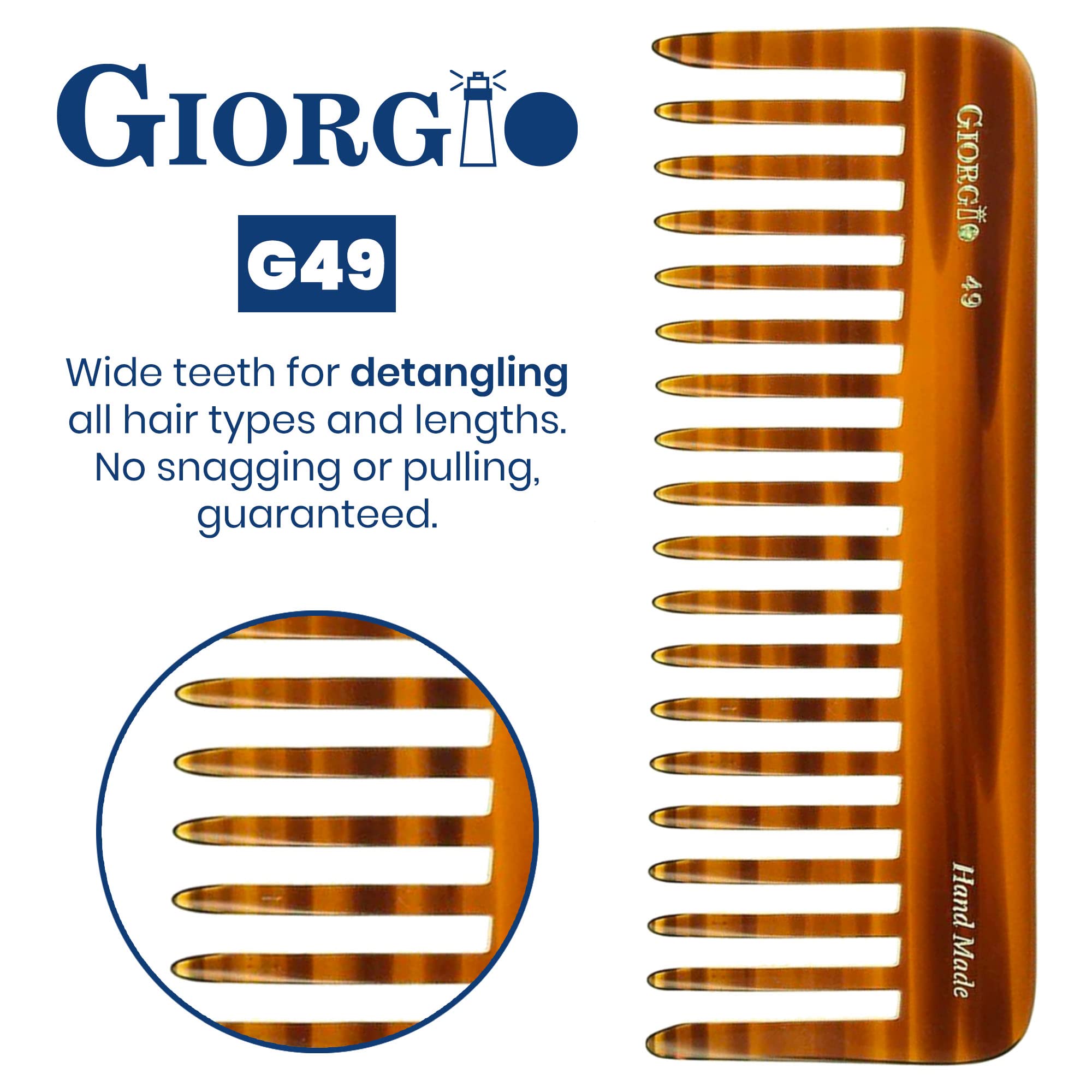 Giorgio G49 peigne démêlant pour cheveux secs, démêlage sans accroches.