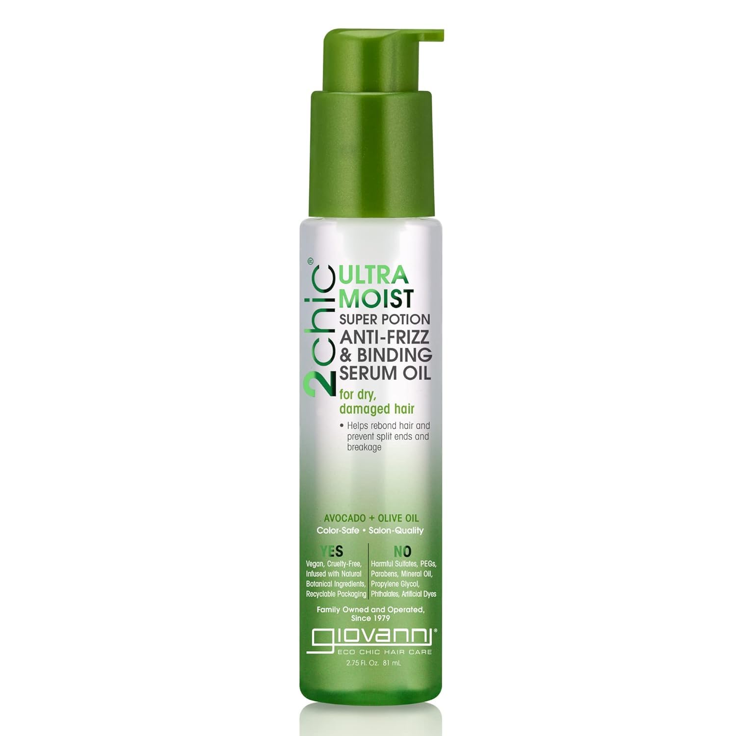 Giovanni 2chic Ultra-Moist: bouteille montrant la formule nourrissante anti-frizz