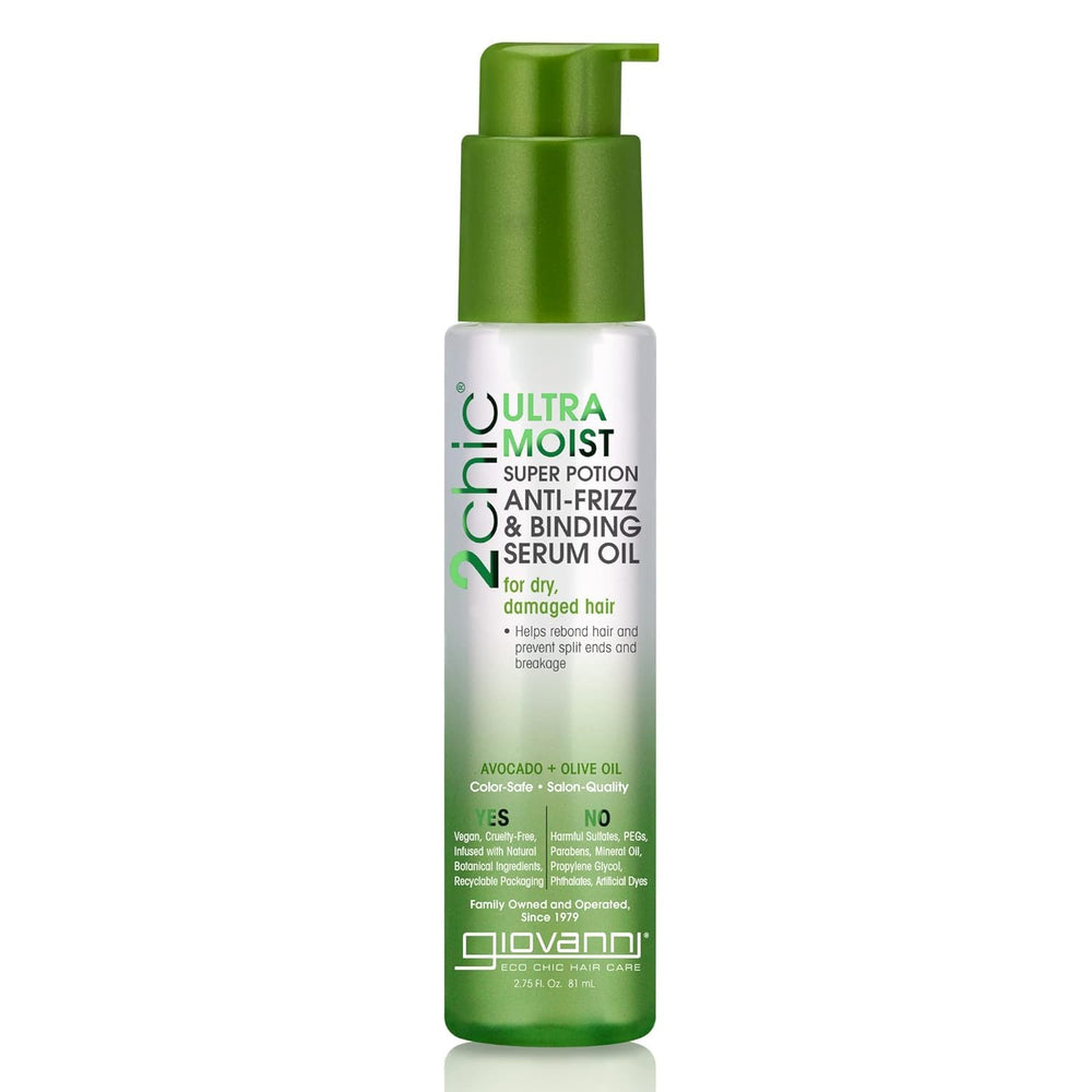 Giovanni 2chic Ultra-Moist: bouteille montrant la formule nourrissante anti-frizz