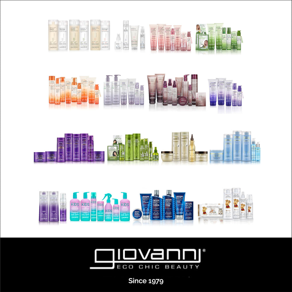 Emballage recyclable du Shampoing Ultra-Sleek Giovanni et ingrédients naturels.