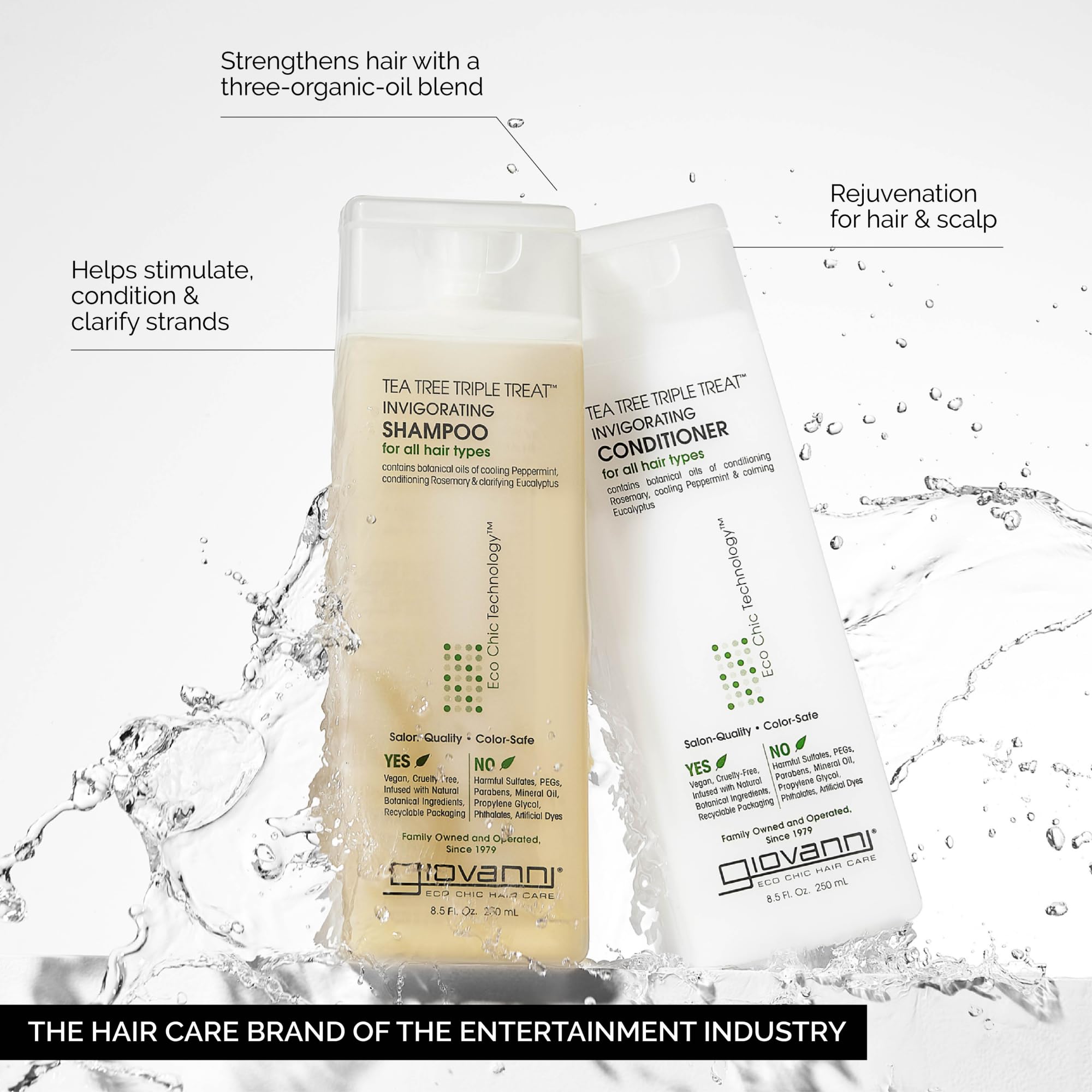 Après-shampooing GIOVANNI Tea Tree Triple Treat en flacon, démêlage facile.