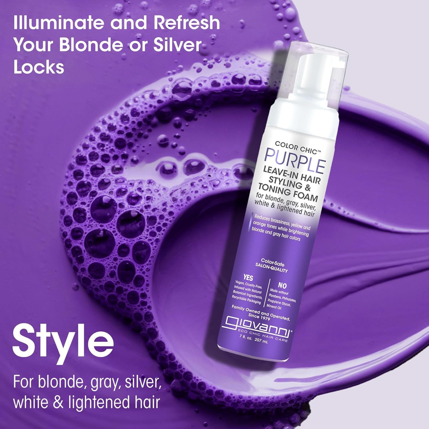 GIOVANNI Color Chic Purple contrôle les frisottis pour un look lisse.