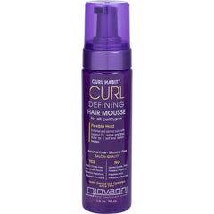 GIOVANNI Curl Habit Mousse – bouteille definissante pour boucles souples et brillantes.