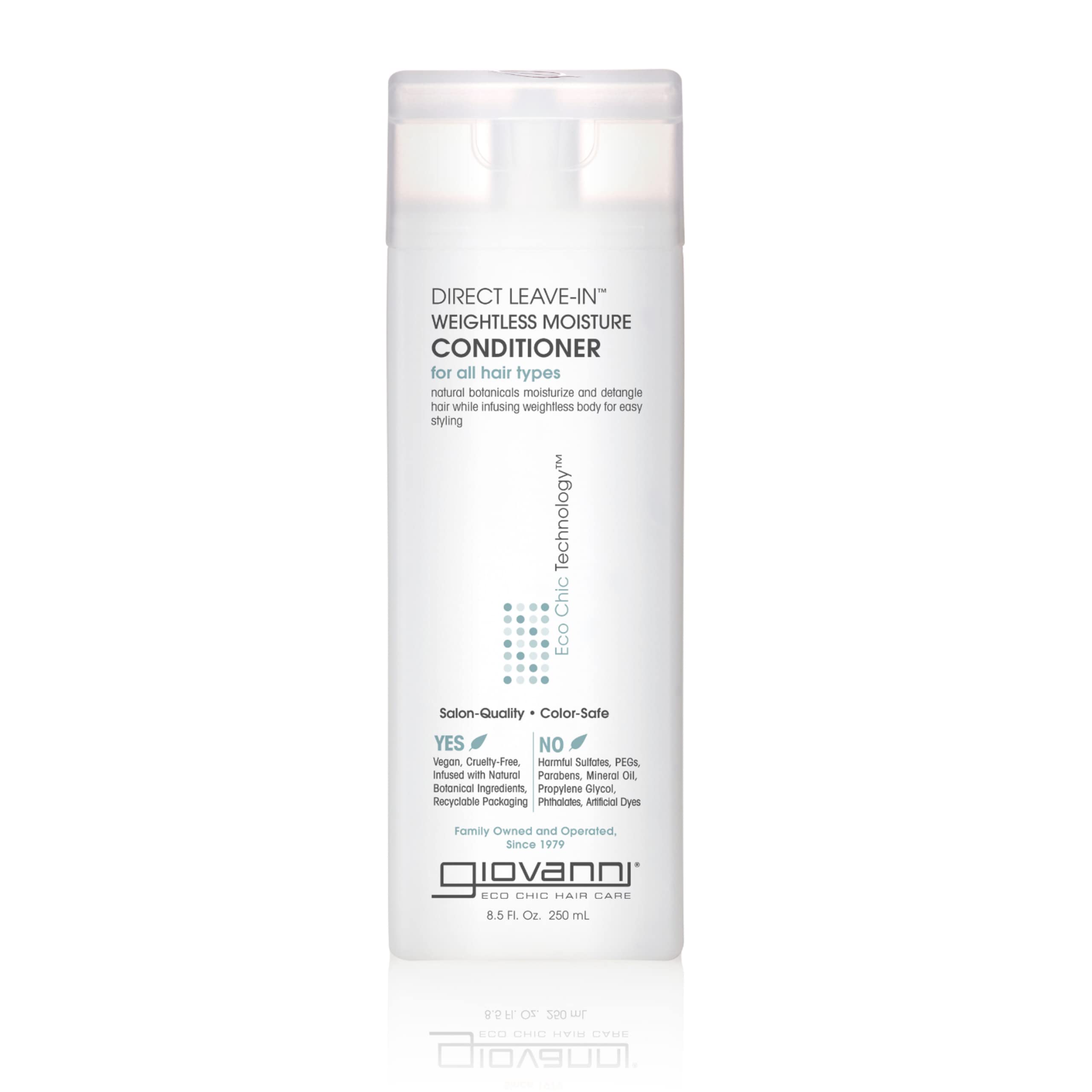 GIOVANNI Direct Leave-In : bouteille présentée, hydratation légère pour cheveux bouclés et texturés.
