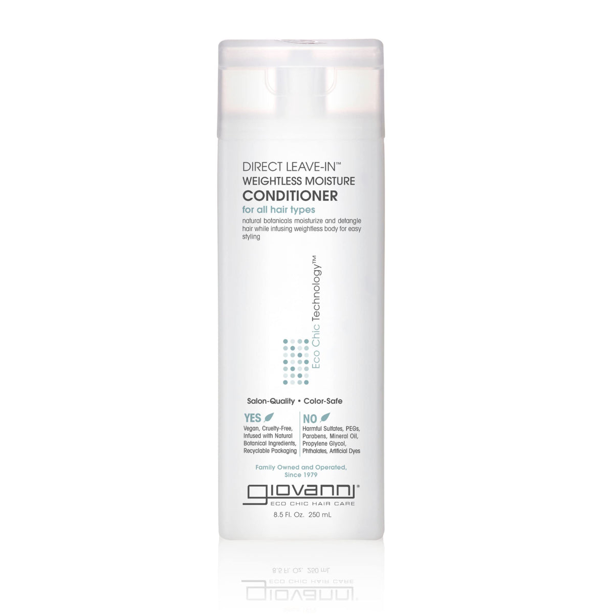 GIOVANNI Direct Leave-In : bouteille présentée, hydratation légère pour cheveux bouclés et texturés.