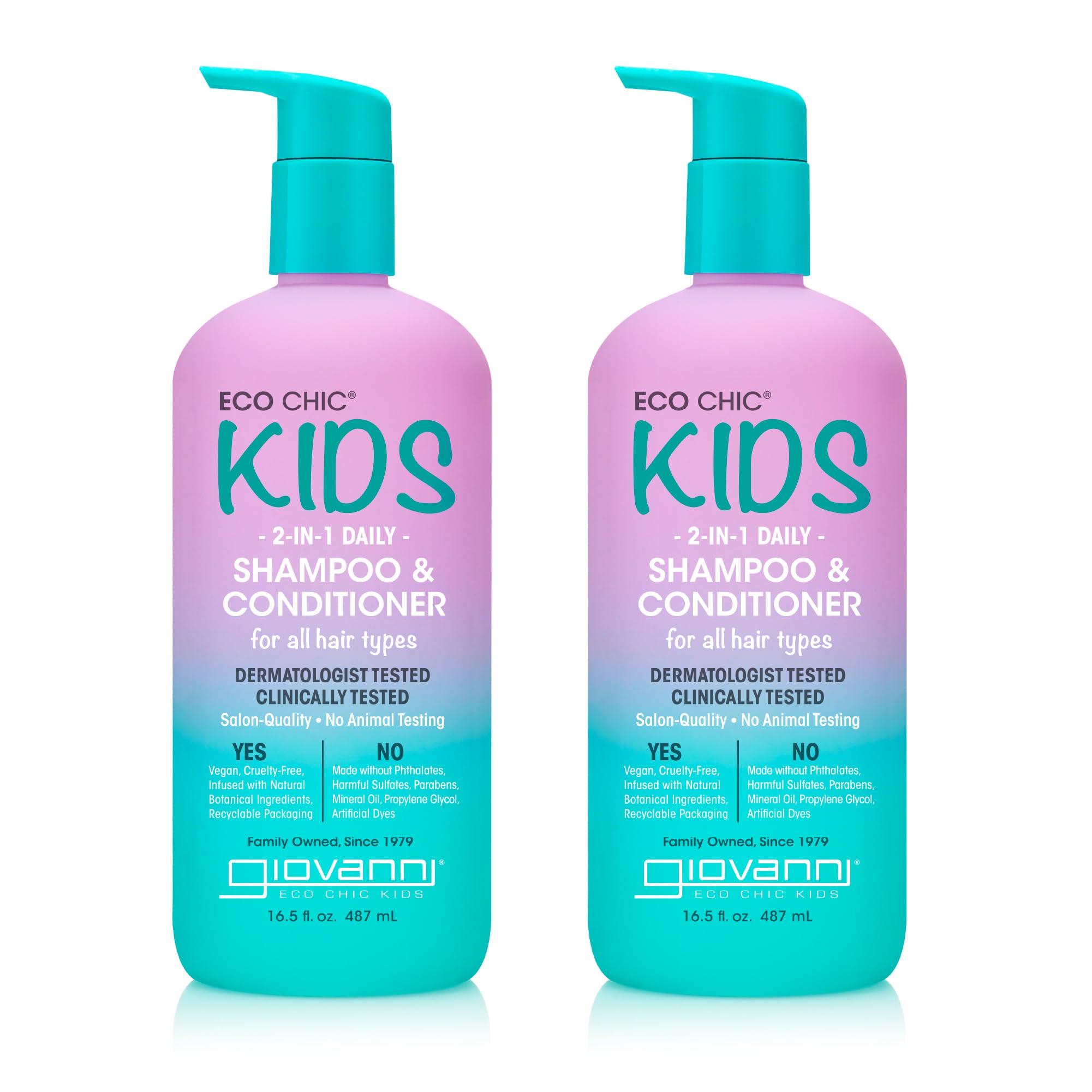 Bouteille GIOVANNI Eco Chic Enfants 2-en-1, soin doux pour cheveux d'enfant.